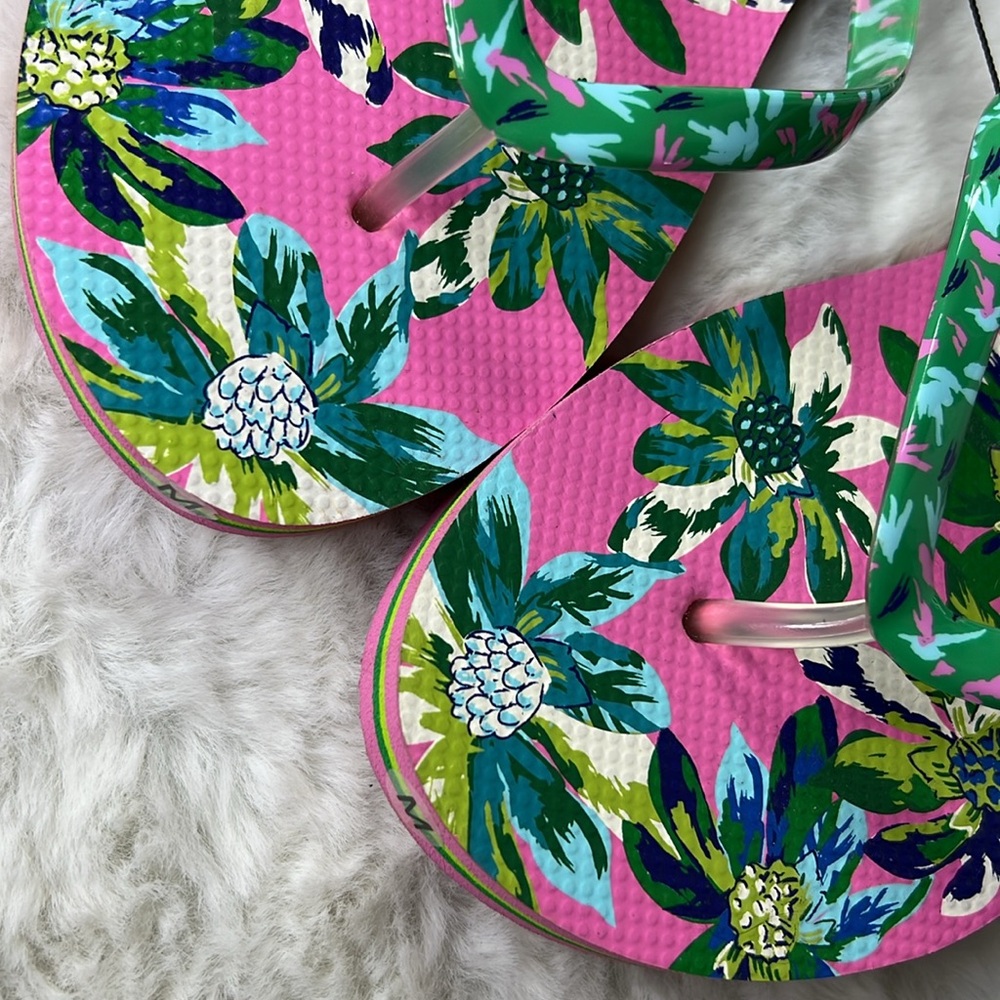 VERA BRADLEY Marion Floral Flip Flops NEW Tropical Sandal Thongs Summer MED  7-8 - Picture 9 of 15